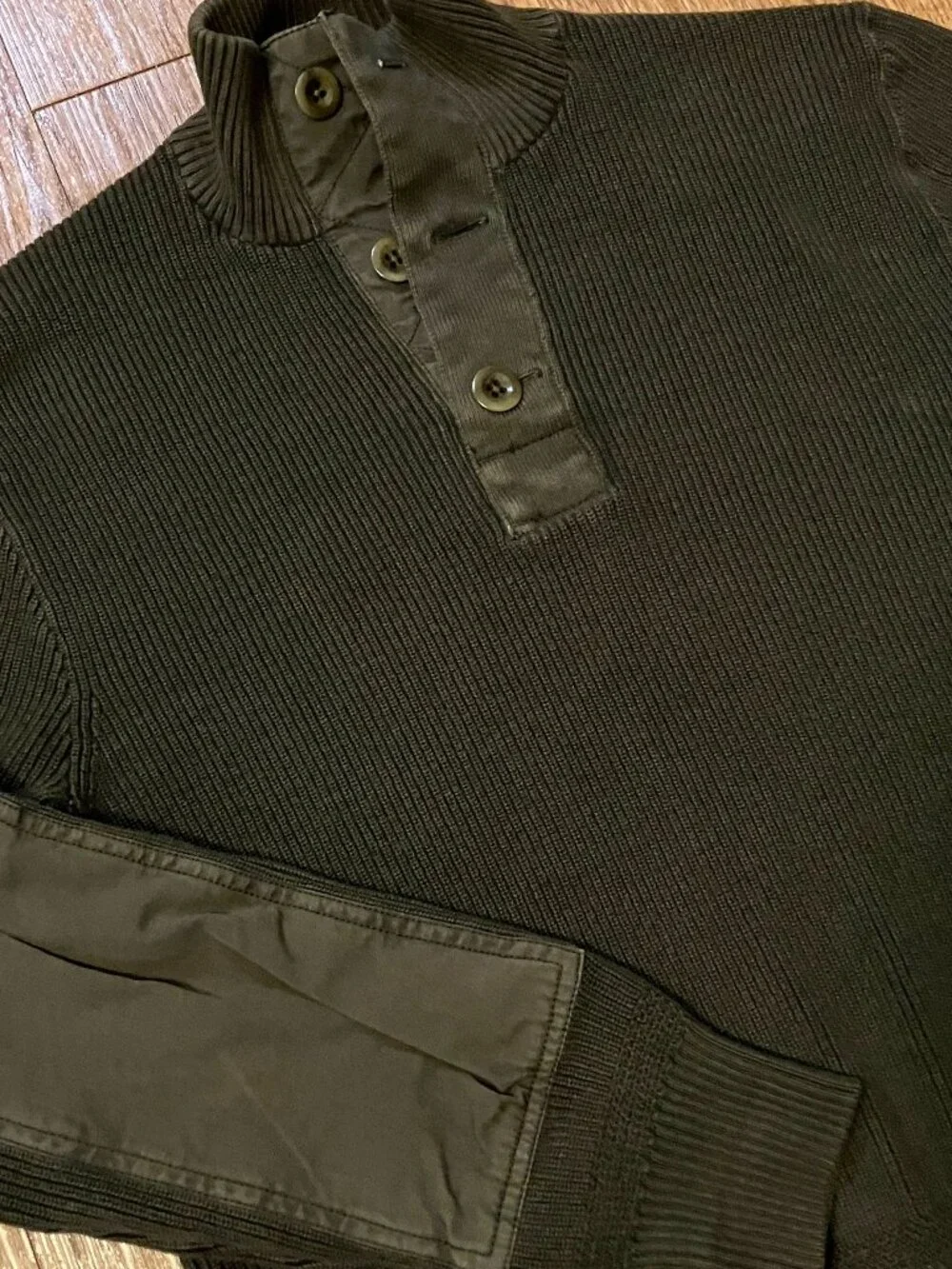 Vtg Polo Ralph Lauren Mock Neck Button Sweater Small Olive Green Cotton Military